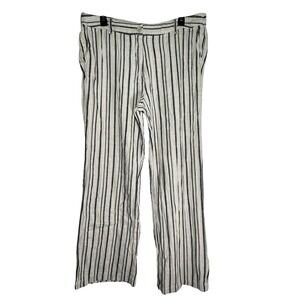 Olsen Europe Anna Linen Blend Striped Wide Leg Pants Womens Size 14 Black White